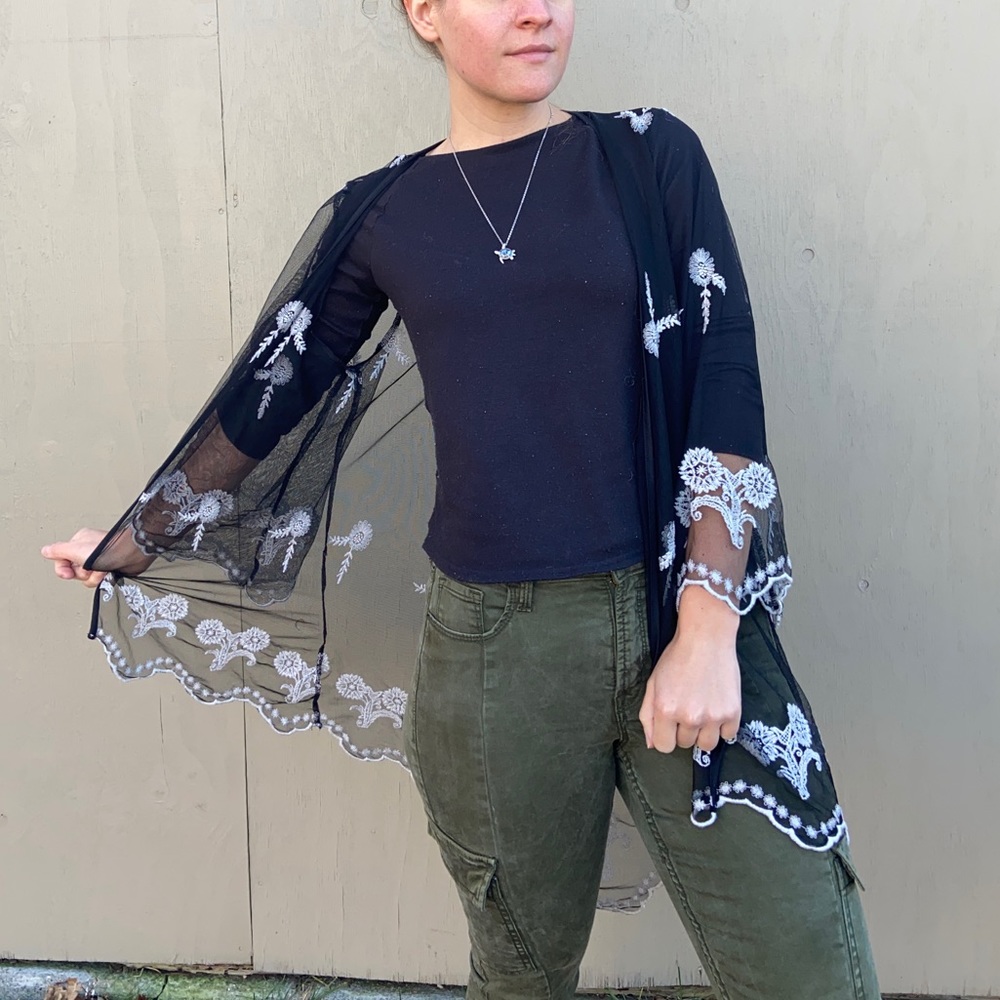 Haute Project Black Long Mesh Lace Cover Up